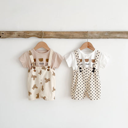Baby Girls Bear Print Top Combo Overalls In Sets