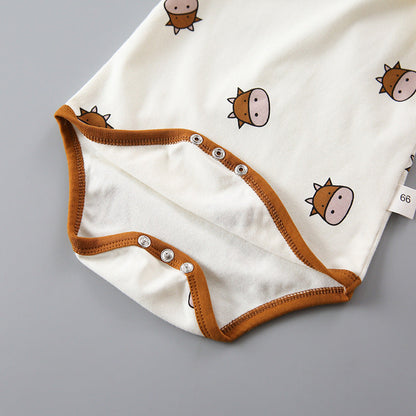 Baby 1pcs Cartoon Bear & Calf Graphic Long Sleeved Soft Bodysuit With