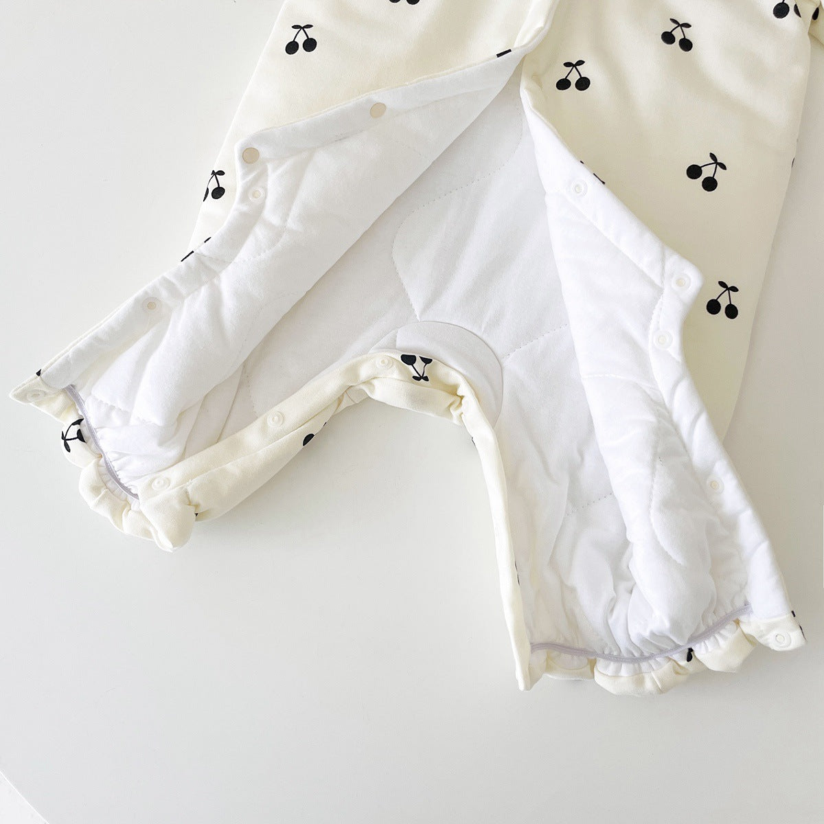 Baby Girl CHerry Pattern Mesh Patched Design Thermal Romper