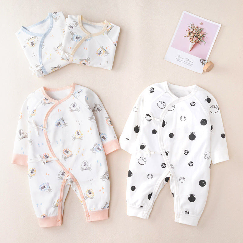 Baby Animal Print & Solid Color Side Belted Design Romper Jumpsuit