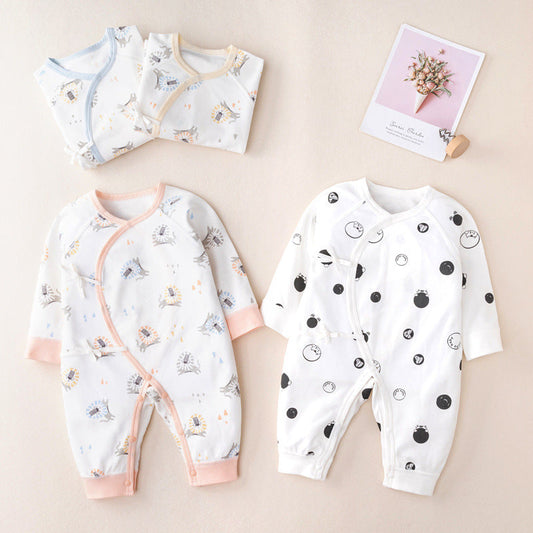 Baby Animal Print & Solid Color Side Belted Design Romper Jumpsuit