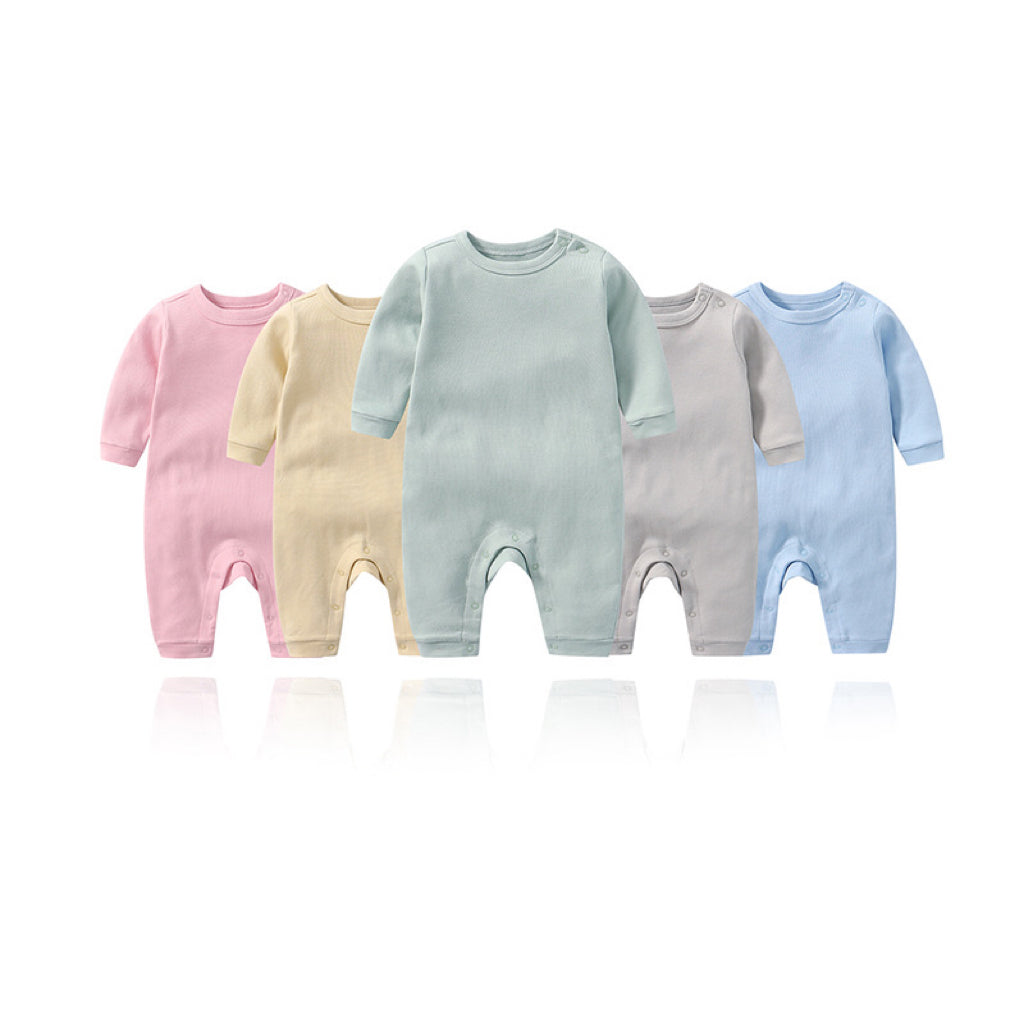 Baby Solid Color Long Sleeve Soft Cotton Rompers Home Clothes