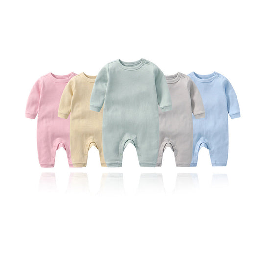 Baby Solid Color Long Sleeve Soft Cotton Rompers Home Clothes