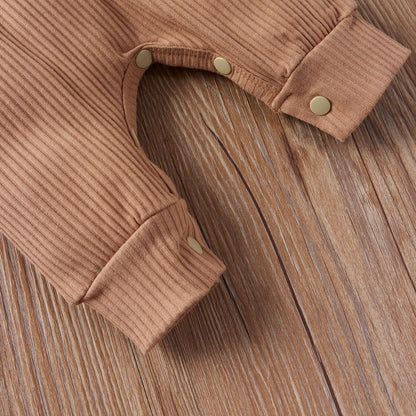 Baby Ribbed Knitted Graphic Belted Design Sleeveless Crotch Rompers