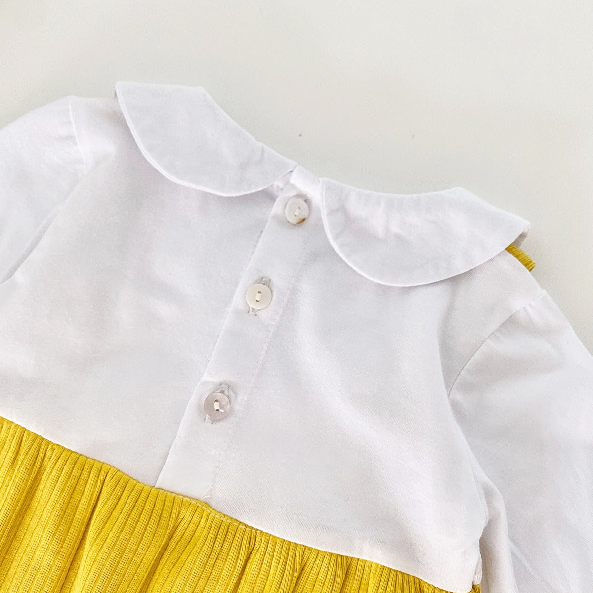 Baby Girl 3D Flower Patched Pattern False 1-Piece Design Doll Neck