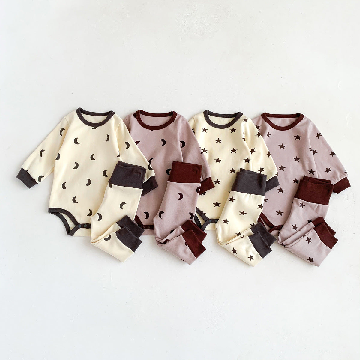 Baby Print Pattern Crewneck Long Sleeve Tops With Pants Sets