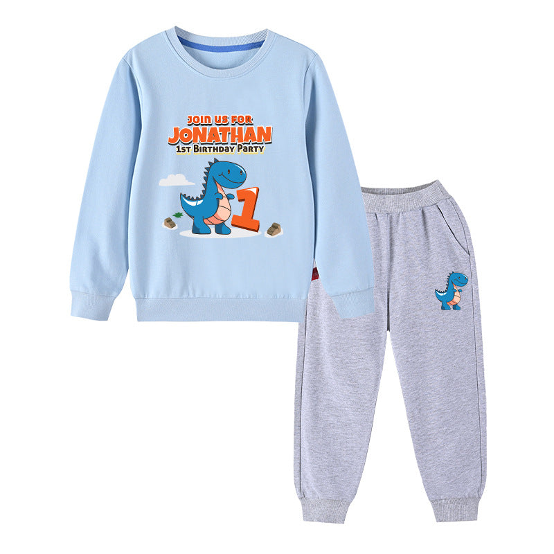 Baby Boy Cartoon Dinosaur Print Pattern Hoodie Combo Trousers Cotton 1