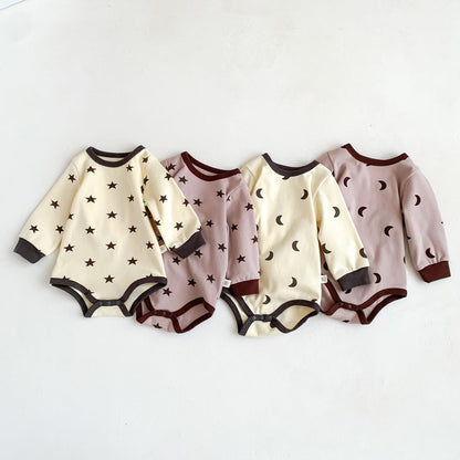 Baby Print Pattern Crewneck Long Sleeve Tops With Pants Sets