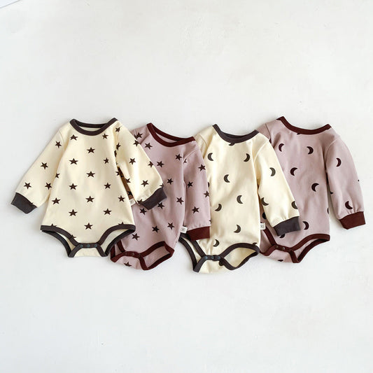Baby Print Pattern Crewneck Long Sleeve Tops With Pants Sets