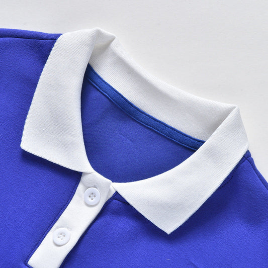 Baby Color Contrast Pattern Quarter Button Design Polo Neck Hoodie