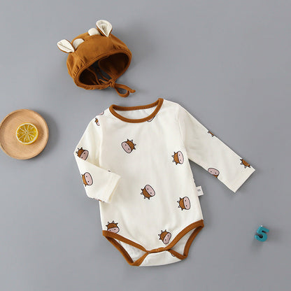 Baby 1pcs Cartoon Bear & Calf Graphic Long Sleeved Soft Bodysuit With