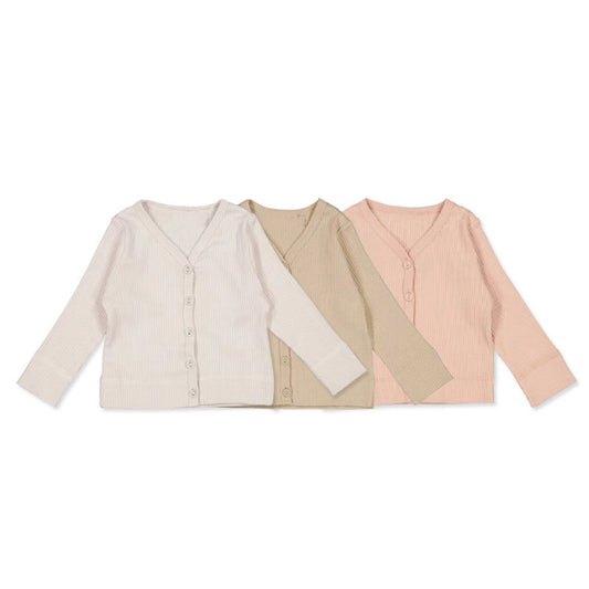 Baby Girl Solid Color Modal Cotton Pit Strip V-Neck Cardigan