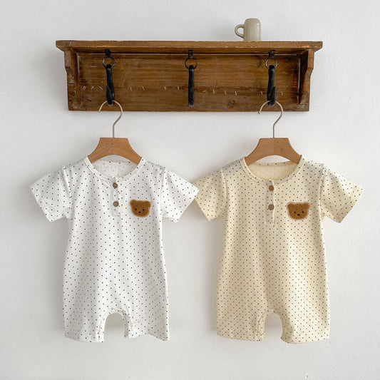 Baby Bear Pattern Dot Graphic Crewneck Rompers In Summer