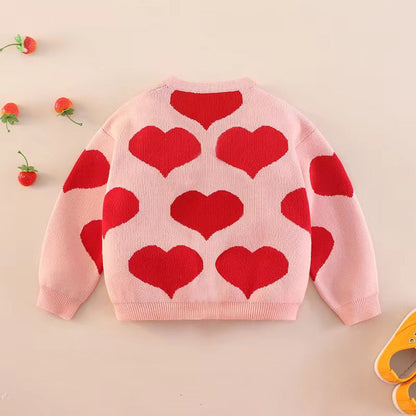 Baby Girl Heart Embroidered Pattern Long Sleeve Knitted Sweet Knitwear