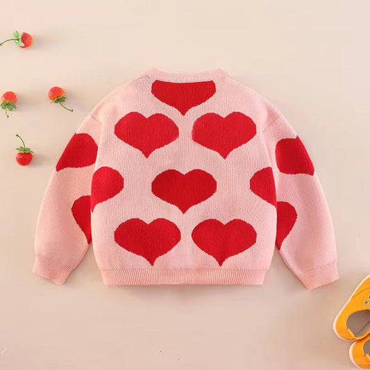 Baby Girl Heart Embroidered Pattern Long Sleeve Knitted Sweet Knitwear