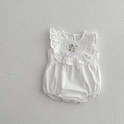 Baby Girl Embroidered Pattern Solid Color Sleeveless Dress & Onesies