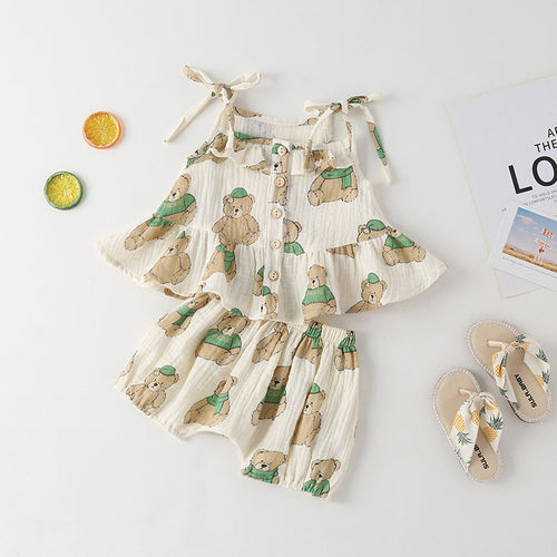 Baby Girl Small-Bear Cartoon Pattern Flounce Design Sleeveless