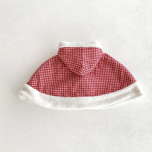 Christmas Baby Girl Red Grid Thick Warm Long Sleeves Winter Cloak