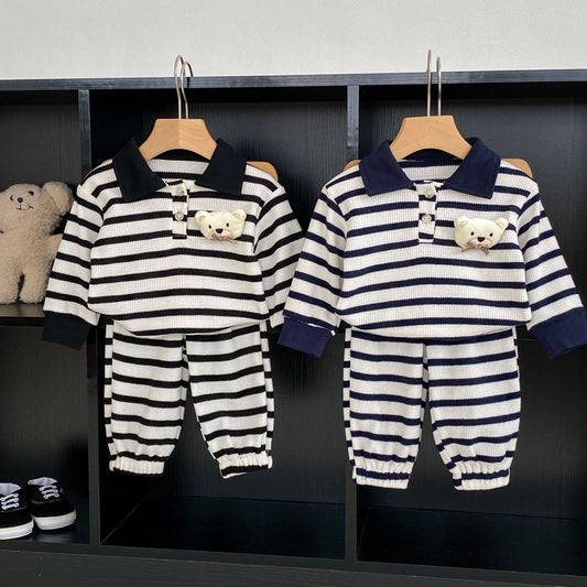 Striped Pattern Cartoon Bear Patched Design Sets