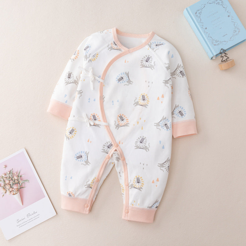 Baby Animal Print & Solid Color Side Belted Design Romper Jumpsuit