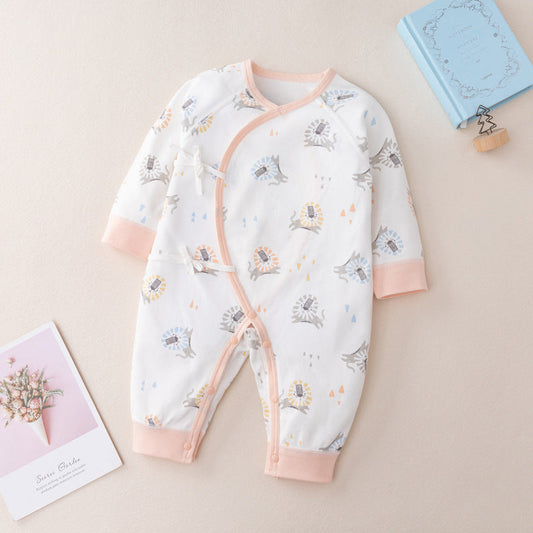 Baby Animal Print & Solid Color Side Belted Design Romper Jumpsuit