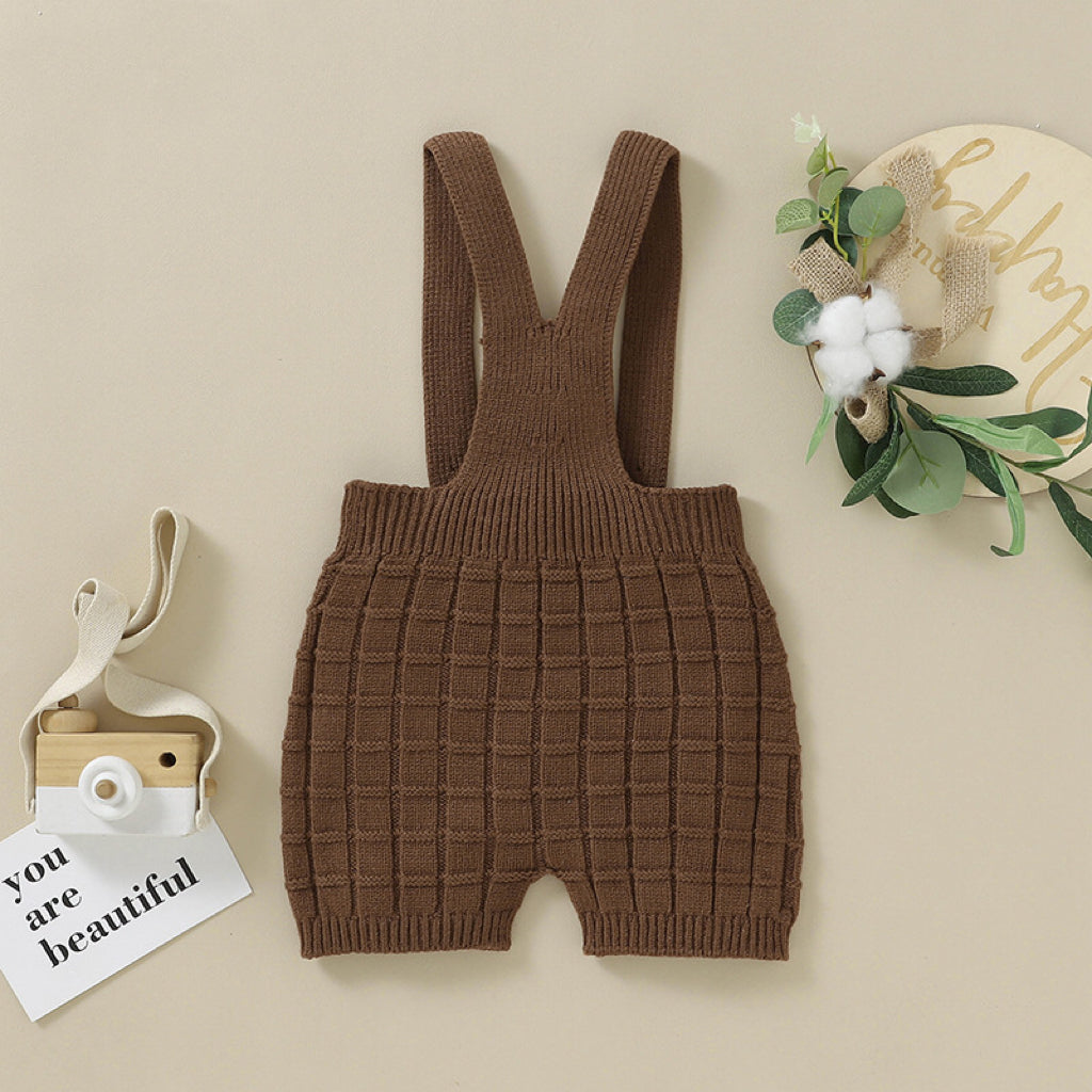 Baby  Solid Color Waffle Knitted Fabric One Piece Summer Overalls