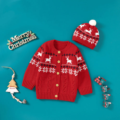 Baby Deer Pattern Crochet Knit Design Sweater Cardigan
