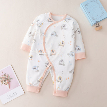 Baby Animal Print & Solid Color Side Belted Design Romper Jumpsuit