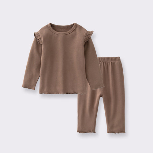 Baby Frill Trimmed Design Solid Color Clothes Sets Pajamas