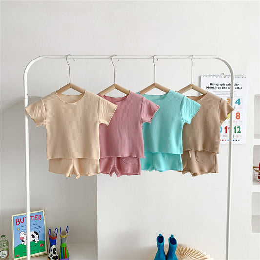 Baby Solid Color Soft Cotton Home Clothes Sets