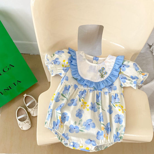 Baby Girl Floral Graphic Crewneck Puff Sleeves Onesies