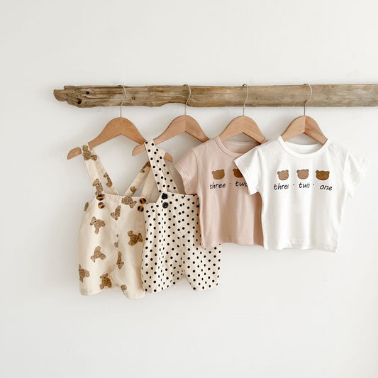 Baby Girls Bear Print Top Combo Overalls In Sets
