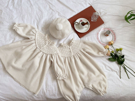 Baby Girl Solid Color Mesh Patchwork Design Long Sleeve Court Style
