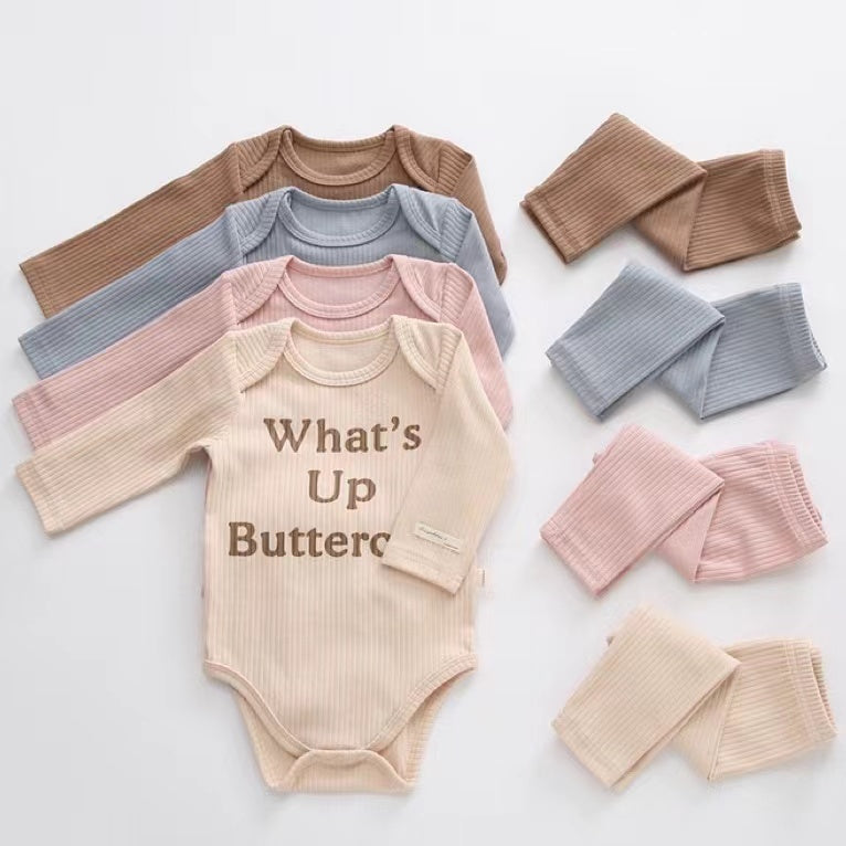 Baby Slogan Print Pattern Long-Sleeved Onesies Combo Solid Pants Sets