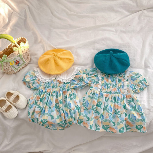 Baby Floral Graphic Doll Neck Short Sleeves Onesies & Dress