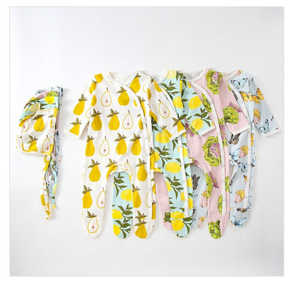 Baby Fruit Graphic Side Full Button Design Long Sleeves Covered Romper