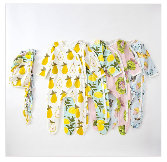 Baby Fruit Graphic Side Full Button Design Long Sleeves Covered Romper