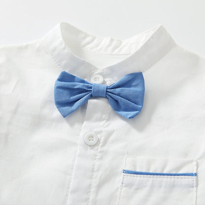 Baby Boy Solid Color Single Breasted Design Bow Tie Shirt Combo Shorts