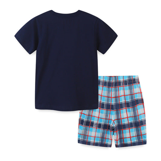Baby Boy Cartoon Graphic Combo Plaid Print Shorts Western Style Sets