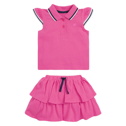 Baby Girl Heart Embroidered Pattern Polo-Neck Shirt And Layered Solid
