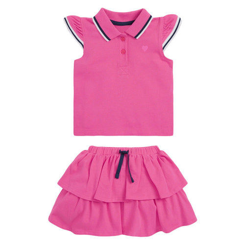 Baby Girl Heart Embroidered Pattern Polo-Neck Shirt And Layered Solid