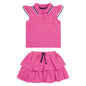 Baby Girl Heart Embroidered Pattern Polo-Neck Shirt And Layered Solid