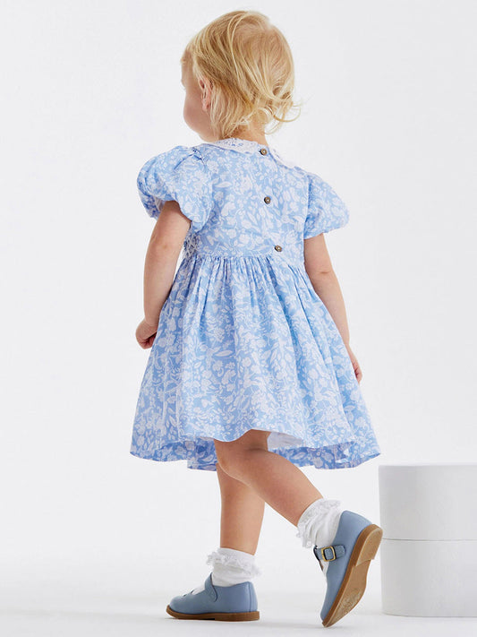 Baby Kids Girls Lace Collar Floral Design Short Sleeves Dress