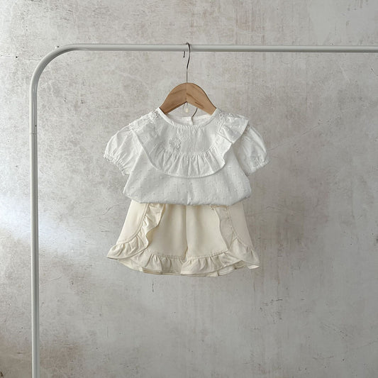 Baby Girl White Blouses With Denim Shorts Sets
