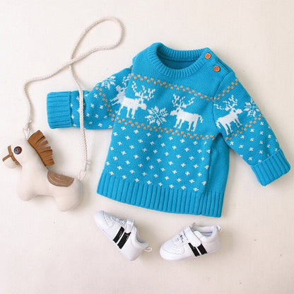Baby Boy And Girl Christmas Giraffe Pattern Long Sleeved Pullover