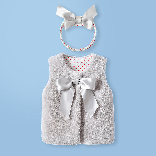Baby Girl 1pcs Bow Tie Patched Design Sleeveless Coral Fleece Outing