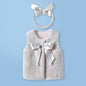 Baby Girl 1pcs Bow Tie Patched Design Sleeveless Coral Fleece Outing