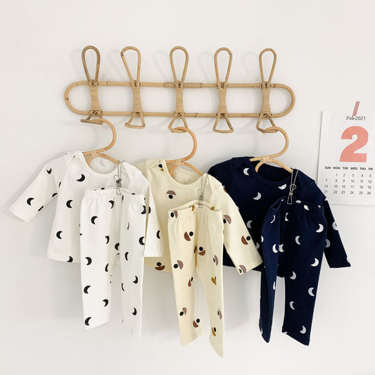 Baby Girls Moon Print Stylish Top Combo Long Pants In Sets