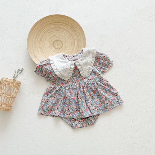 Baby Girls Little Floral Print Lovely Collar Dress Onesies