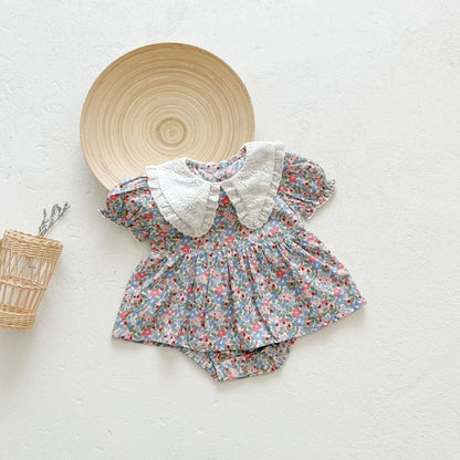 Baby Girls Little Floral Print Lovely Collar Dress Onesies